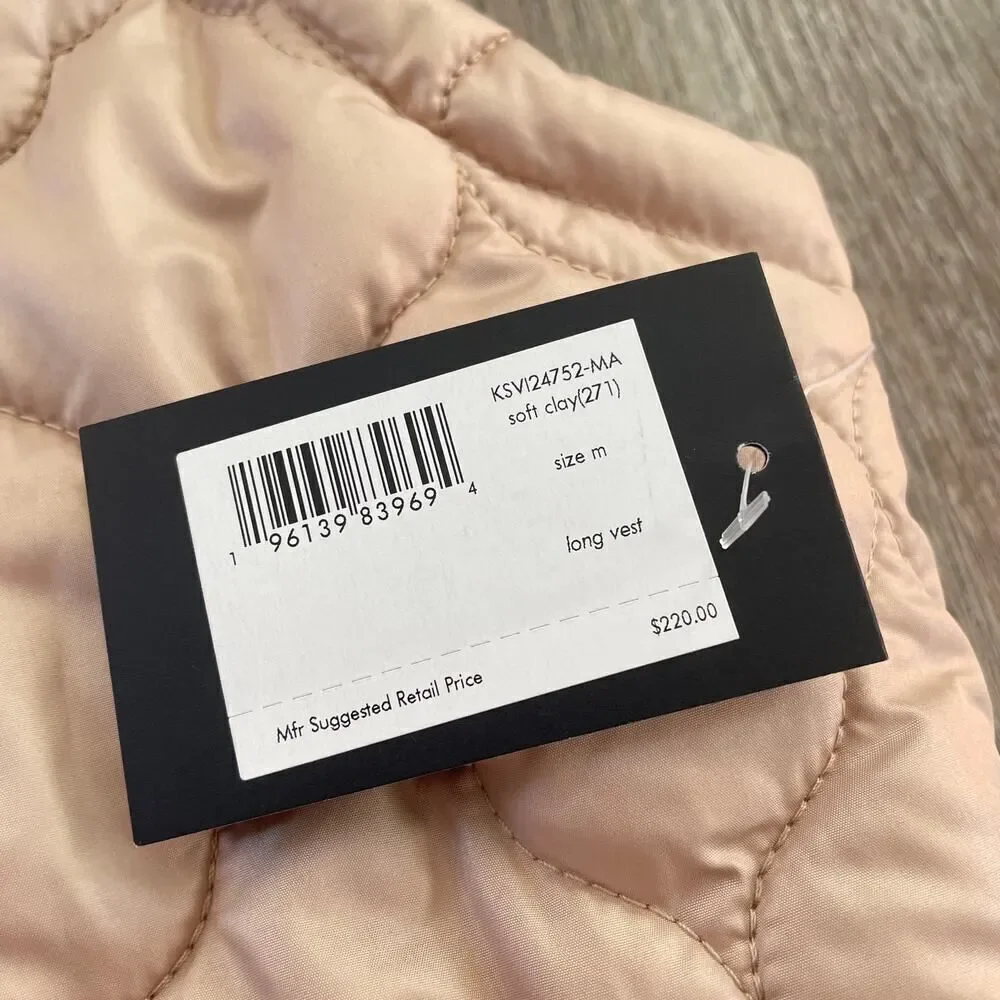 NWT Kate Spade Quilted Long Vest Hooded Soft Clay - Size: Medium